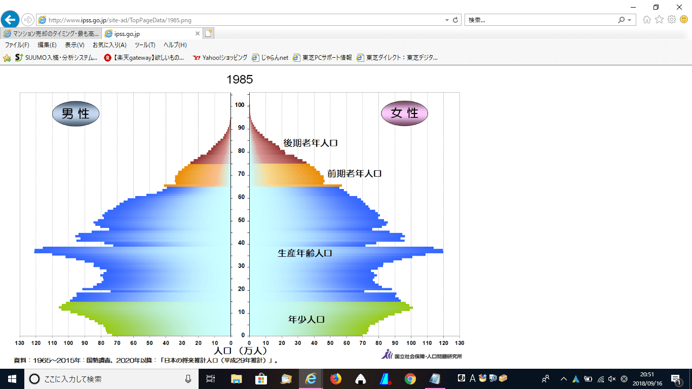 1985年人口ピラミッド予想図